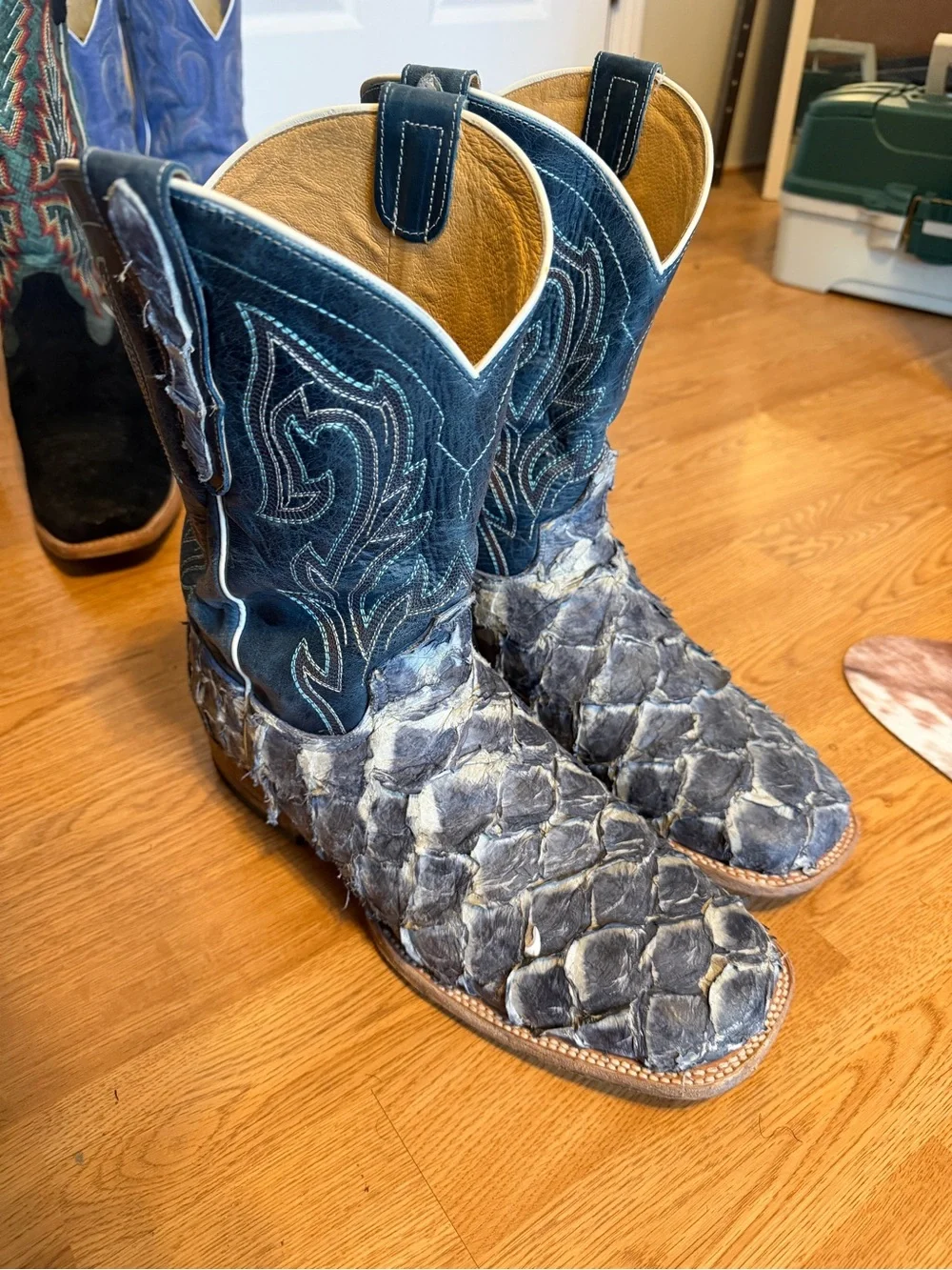 Stetson Blue Exotic Fish Scale Pirarucu Cowboy Boots